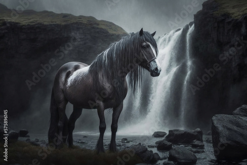 horse in the rain, generative ai © jambulart