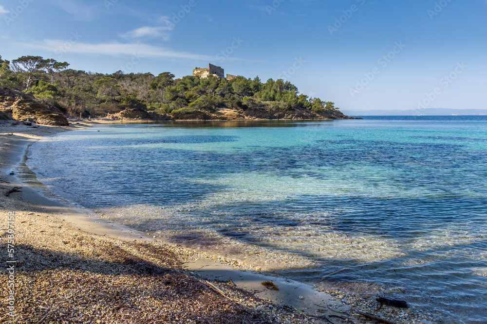 Beach of Alycastre in Porquerolles, South of France Beach of Alycastre in Porquerolles, South of France