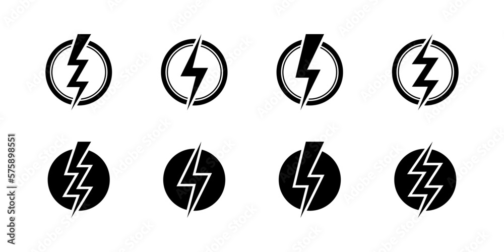 Vector Lightning bolt in circle icon set illustration Vector Lightning bolt in circle icon set illustration