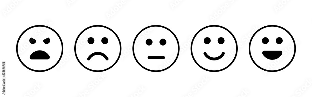 Vector illustration of Five facial expression feedback rating icon set Vector illustration of Five facial expression feedback rating icon set