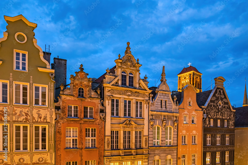 Historic Houses In City Of Gdansk At Dusk