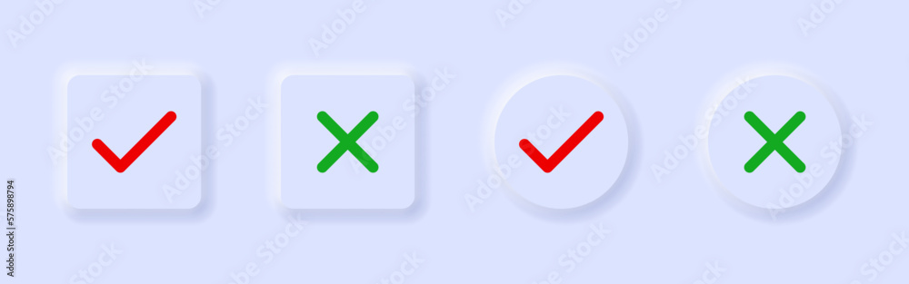 Vector 3D neumorphic checkmark button icon set illustration Vector 3D neumorphic checkmark button icon set illustration