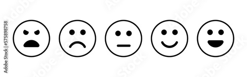 Vector illustration of Five facial expression feedback rating icon set