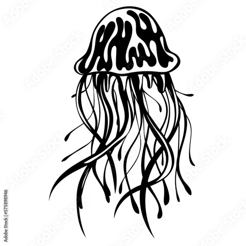 Silhouette of Jellyfish. Marine dweller. Concept of sea and ocean life. Vector illustration