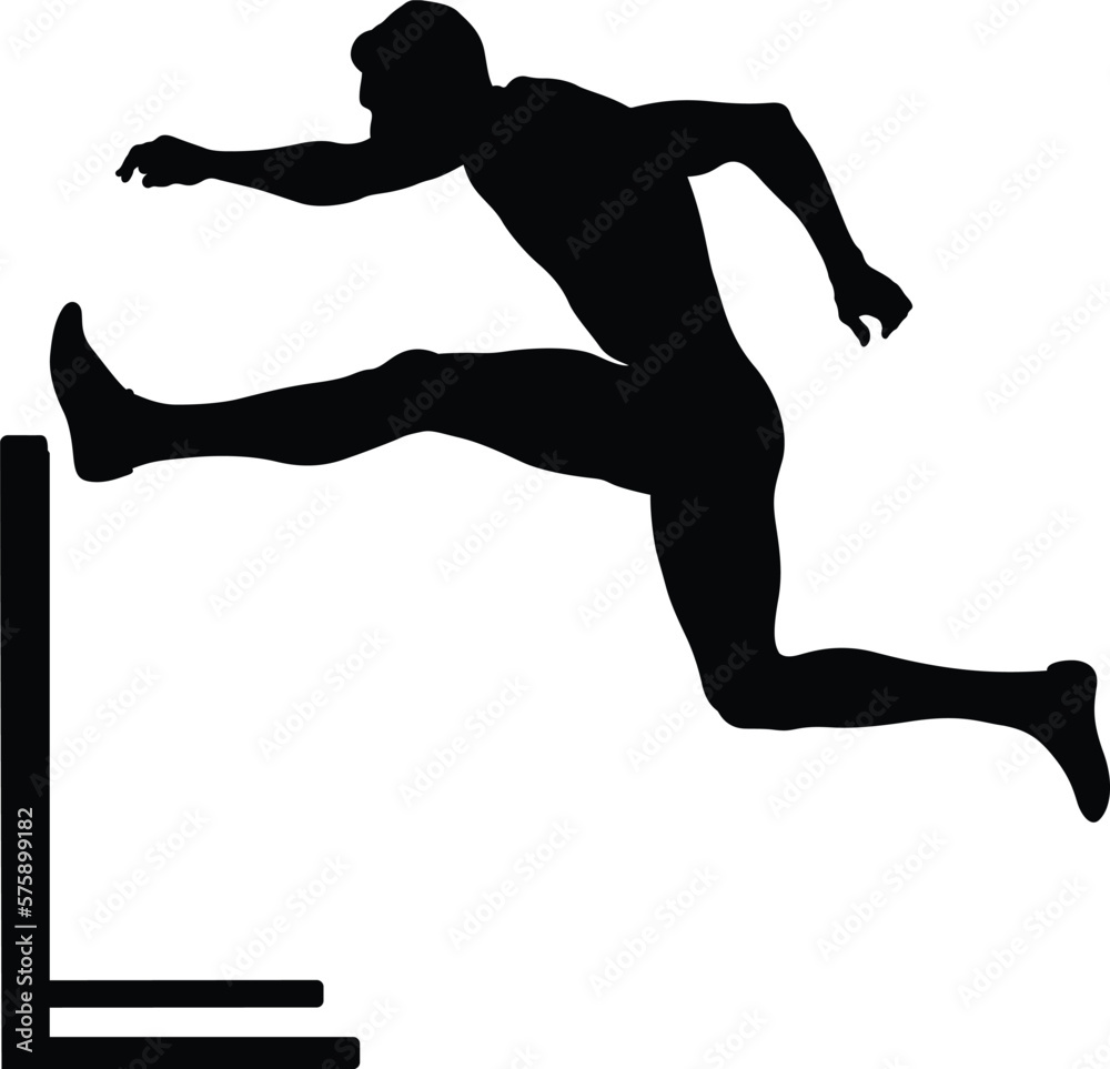 Fototapeta premium men athlete runner run hurdles attack black silhouette