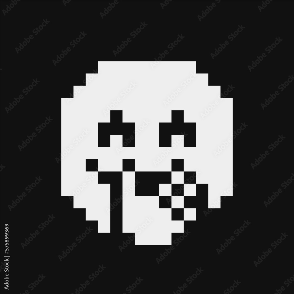 face with hand over mouth emoji. Smile icon. Pixel art flat style. Show the language of emotion. Tease emotions. Cartoon style. 1-bit. Isolated abstract vector illustration. face with hand over mouth emoji. Smile icon. Pixel art flat style. Show the language of emotion. Tease emotions. Cartoon style. 1-bit. Isolated abstract vector illustration.