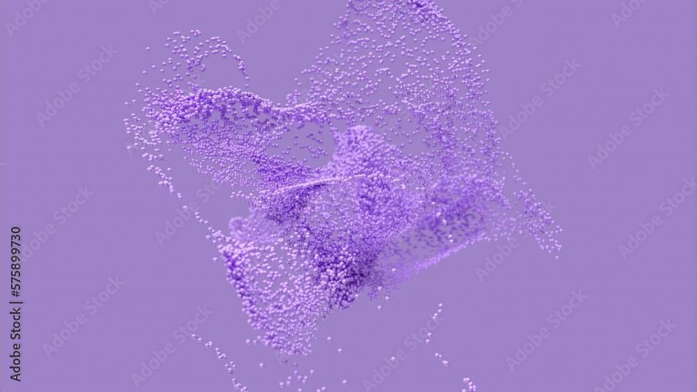Abstract background. Spheres 3d rendering. Minimal design. Contemporary art. 4k Video. Particles cloud. Motion Graphics. Purple color.