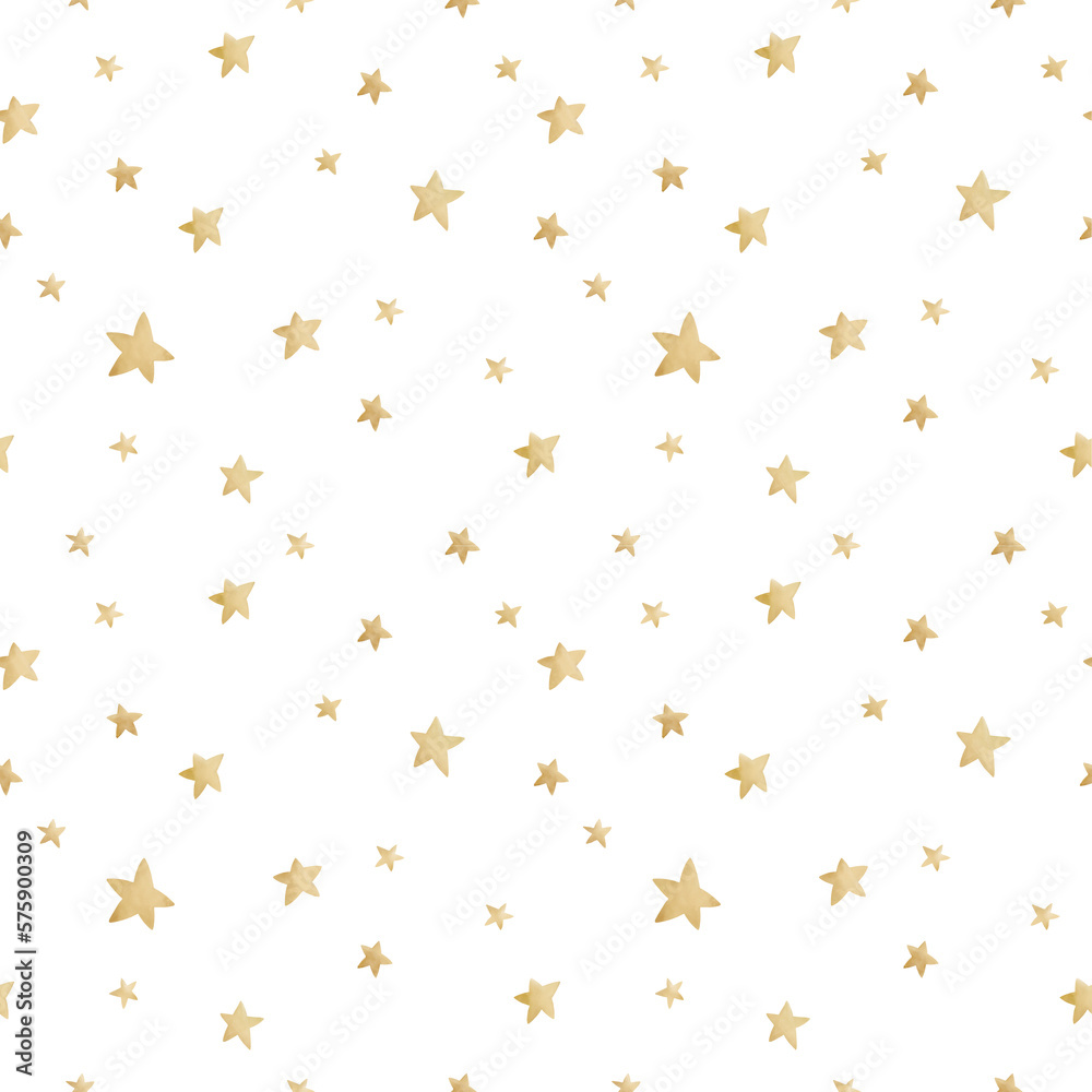 Star watercolor seamless background. Ideas for a children's room. Good night. Baby shower elements. Ideal for print, postcards, greeting cards, fabric, etc.