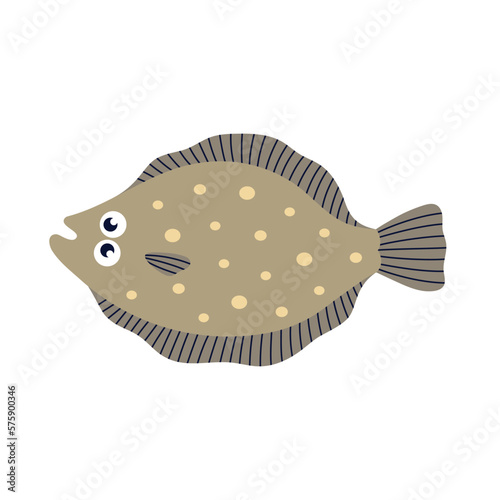 vector illustration of cartoon flounder isolated on white