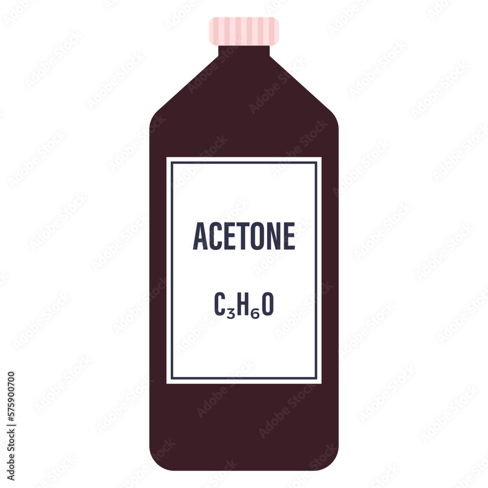 Dark plastic acetone bottle with chemical formula isolated on a white background.