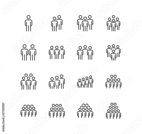 Set of business people related icons, team, person, pictogram, silhouette and linear variety symbols.	
