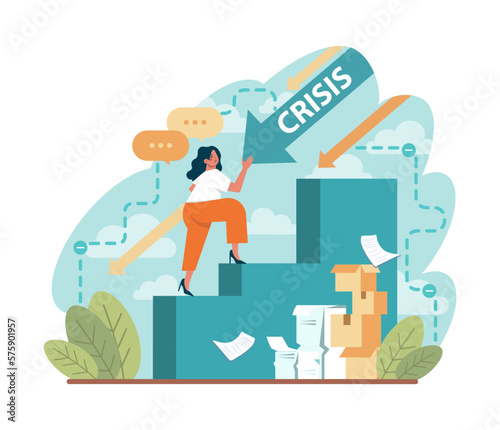 Crisis set. Office worker facing financial instability and profit decline