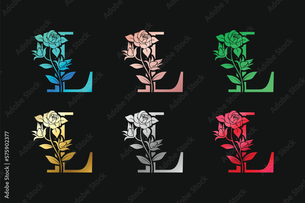 Fototapeta premium Alphabet Letter L With Floral Design And Leaves Vector Design