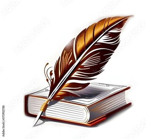 illustration of vintage book and feather. Generative AI