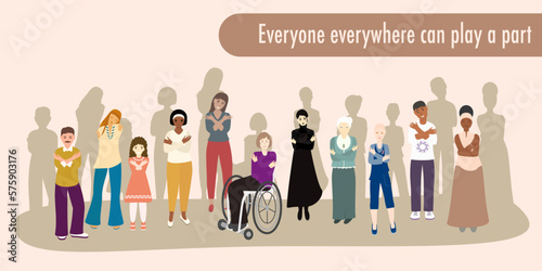 Multi ethnic group of people portraits #EmbraceEquity Give equity a huge embrace. International Women's Day 2023 Embrace equity. Equal opportunities are no longer enough Vector illustration.  Isolated