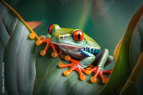 Valokuva Close up of a dart frog (Dendrobates tinctorius azureus) on moss, generative AI
