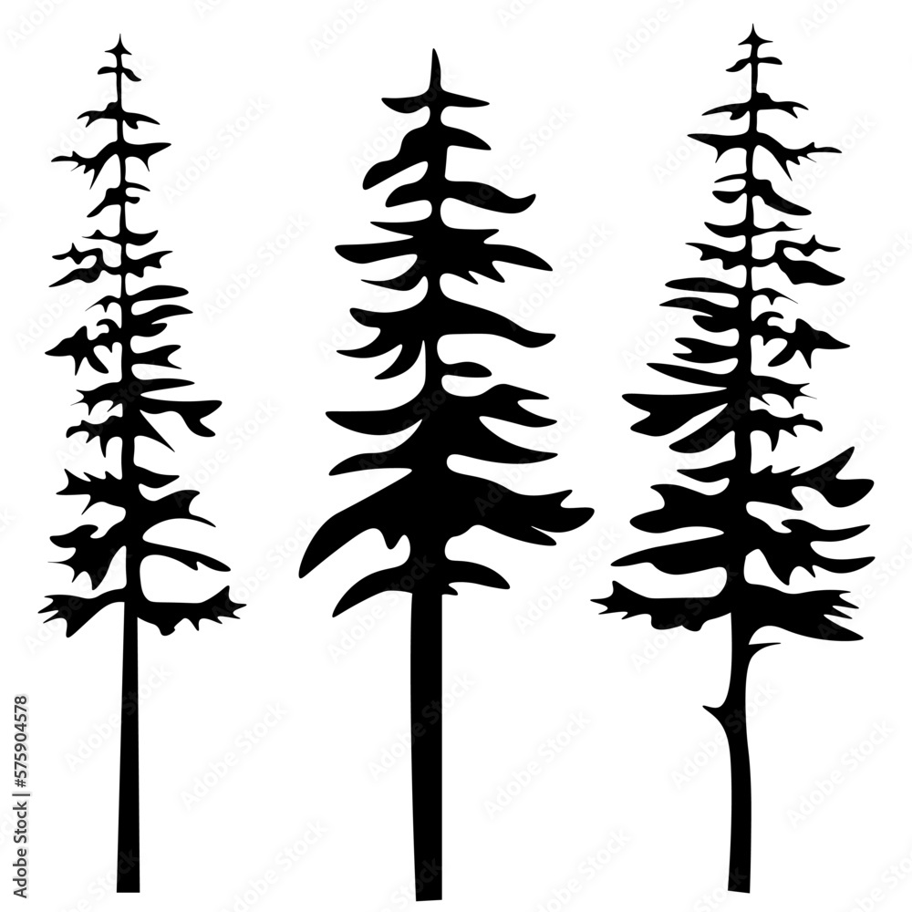 Forest woods trees vector illustration set collection for logo Black
