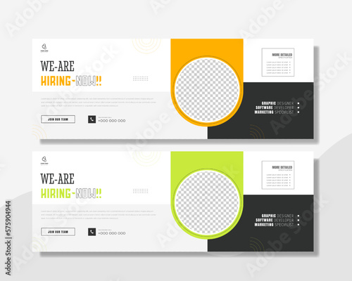 We are hiring job vacancy social media website, post banner design template with orange and white color. We are hiring job vacancy square web banner design.