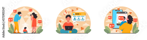 Sharent set. Parents frequently sharing their child personal data