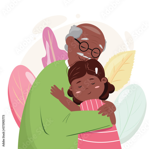 Black grandfather with his granddaughter. Family concept illustration.