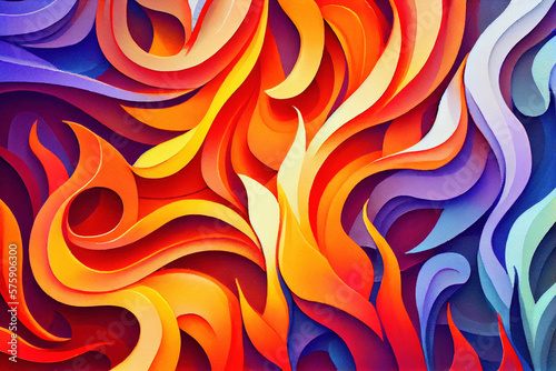 Leinwand Poster Red and blue fire background, burning hot and cold flames watercolor illustratio