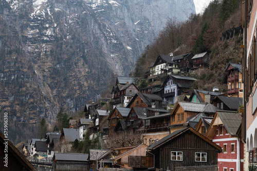 View of Traditional House Hallstatt Village. Unesco World Heritage. Austria