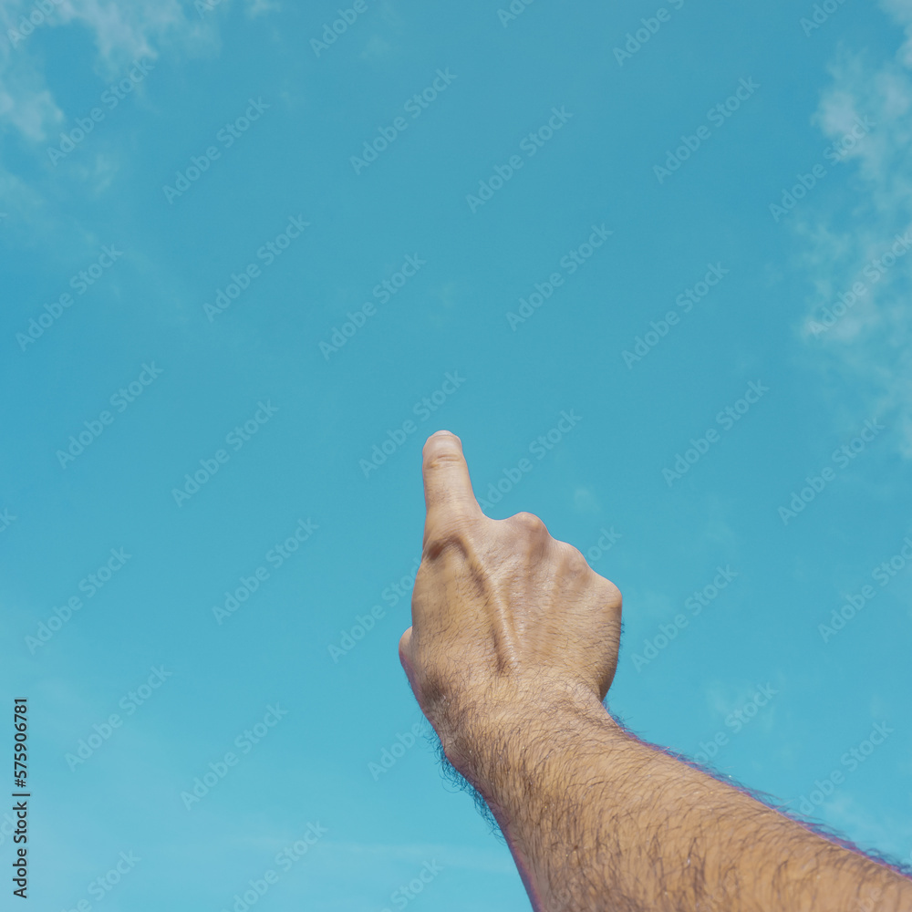 hand up gesturing in the blue sky, feelings and emotions hand up gesturing in the blue sky, feelings and emotions