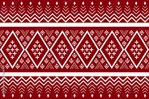 Aztec motif geometric tribal ethnic seamless repeat pattern with red background. Asian textile style. Indonesian, Thai, Sri Lanka, Chinese. Design for carpet, fabric, clothing, sarong, texture, print.