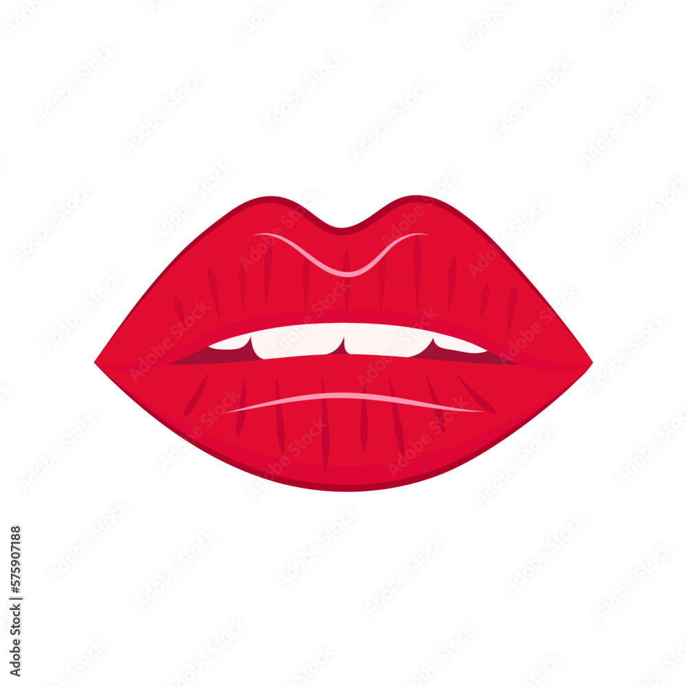 Red lips with white teeth in a slight smile. Red lips with white teeth in a slight smile.