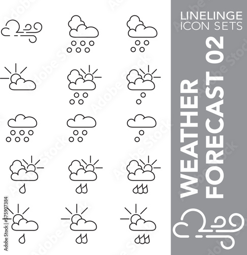 Thin line icon set of weather forecast, climate and meteorology symbols
