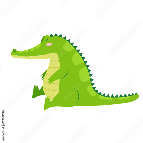 Cartoon green crocodile on a white background. Cute crocodile in flat style. Kids illustration of an alligator.