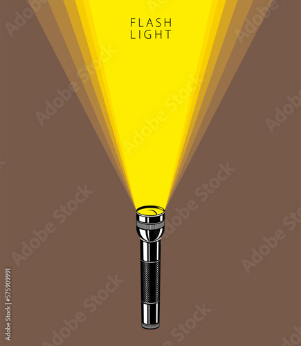 Flashlight illumination vector advertising poster illustration with copy space for text, flat style template for banner, background or wallpaper.