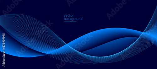 Smooth flow of wavy shape with gradient vector abstract background, dark blue design curve line energy motion, relaxing music sound or technology.