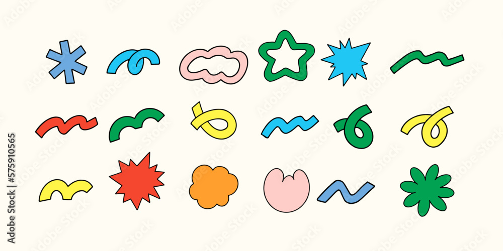 Set of hand-drawn abstract shapes, isolated on a background. Vector illustration. Set of hand-drawn abstract shapes, isolated on a background. Vector illustration.