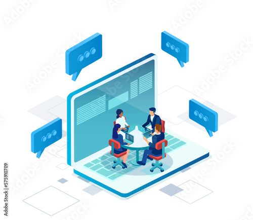Vector of businesspeople connecting via a web network.