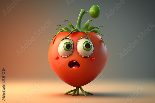 3D render cute and happy tomato cartoon character. Generative AI