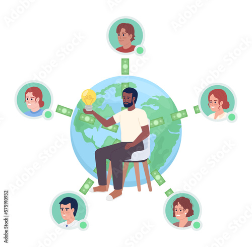 Crowdfunding platform for startups flat concept vector spot illustration. Editable 2D cartoon character on white for web design. Cash contributions creative idea for website, mobile, magazine