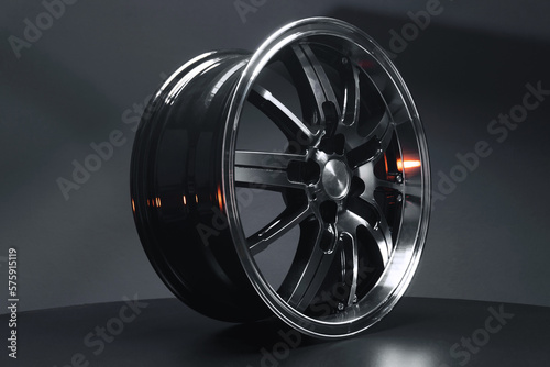 Fotografie old car wheels titanium rims long exposure video on dark background spinning mot