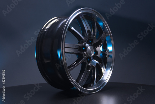 Obraz na plátně old car wheels titanium rims long exposure video on dark background spinning mot