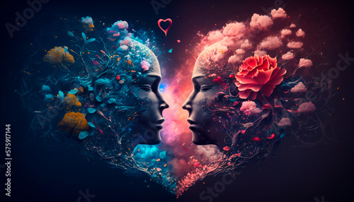 Abstract romantic illustration. Love mind concept. Generative AI