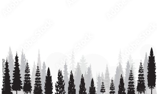 forest and wild life silhouette, pine forest with copyspace area