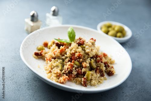 Couscous with olives and sun dried tomatoes