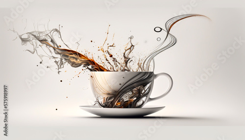 Abstract cup full of expresso coffe, with smoke, in a white background, generative ai 