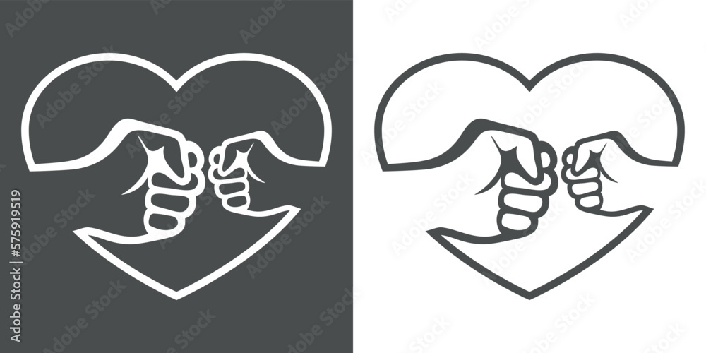 Logo del día del padre. Silueta de golpe de puño en corazón con líneas Logo del día del padre. Silueta de golpe de puño en corazón con líneas