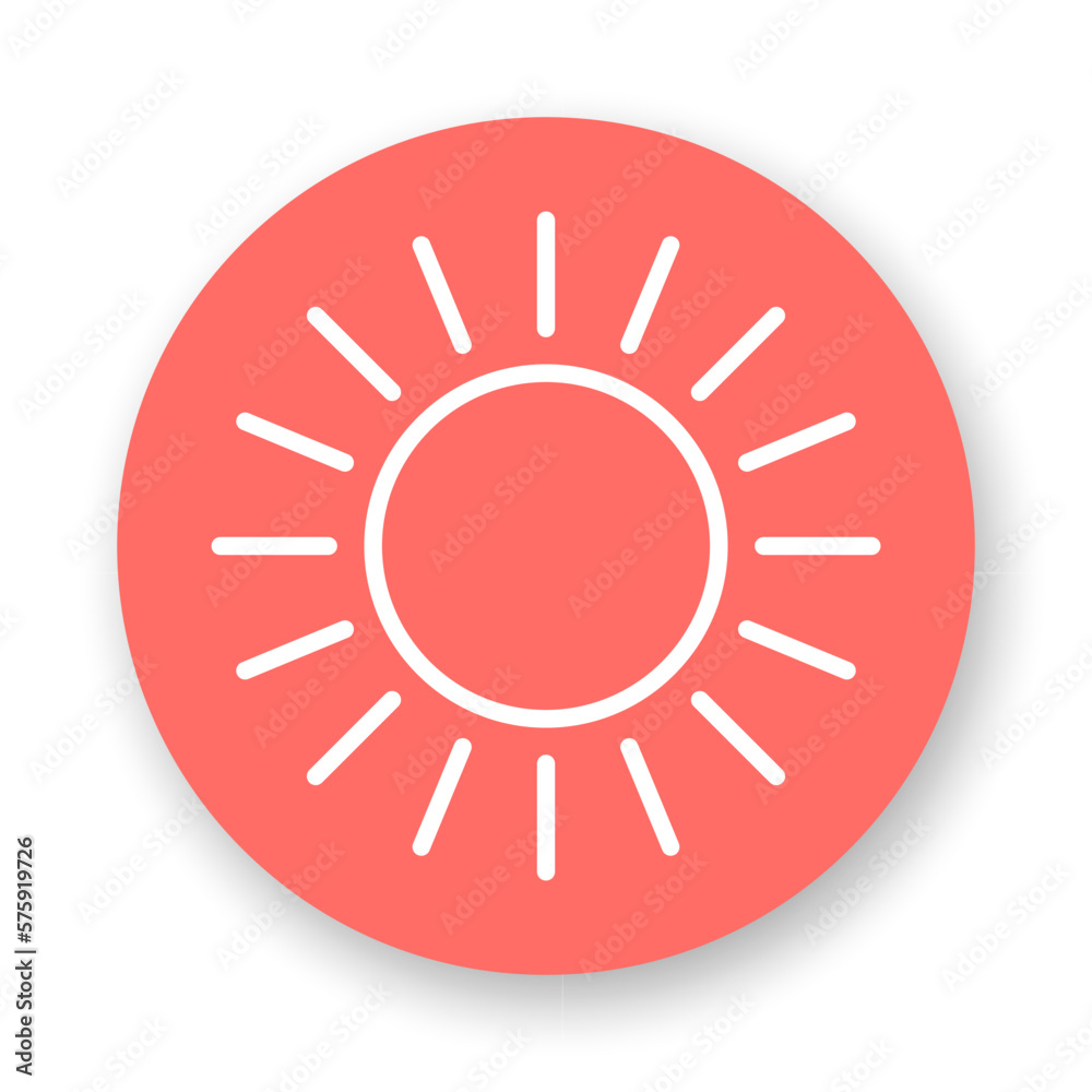 Sun round icon. White line vector element on red background. Best for mobile apps and web design. Sun round icon. White line vector element on red background. Best for mobile apps and web design.
