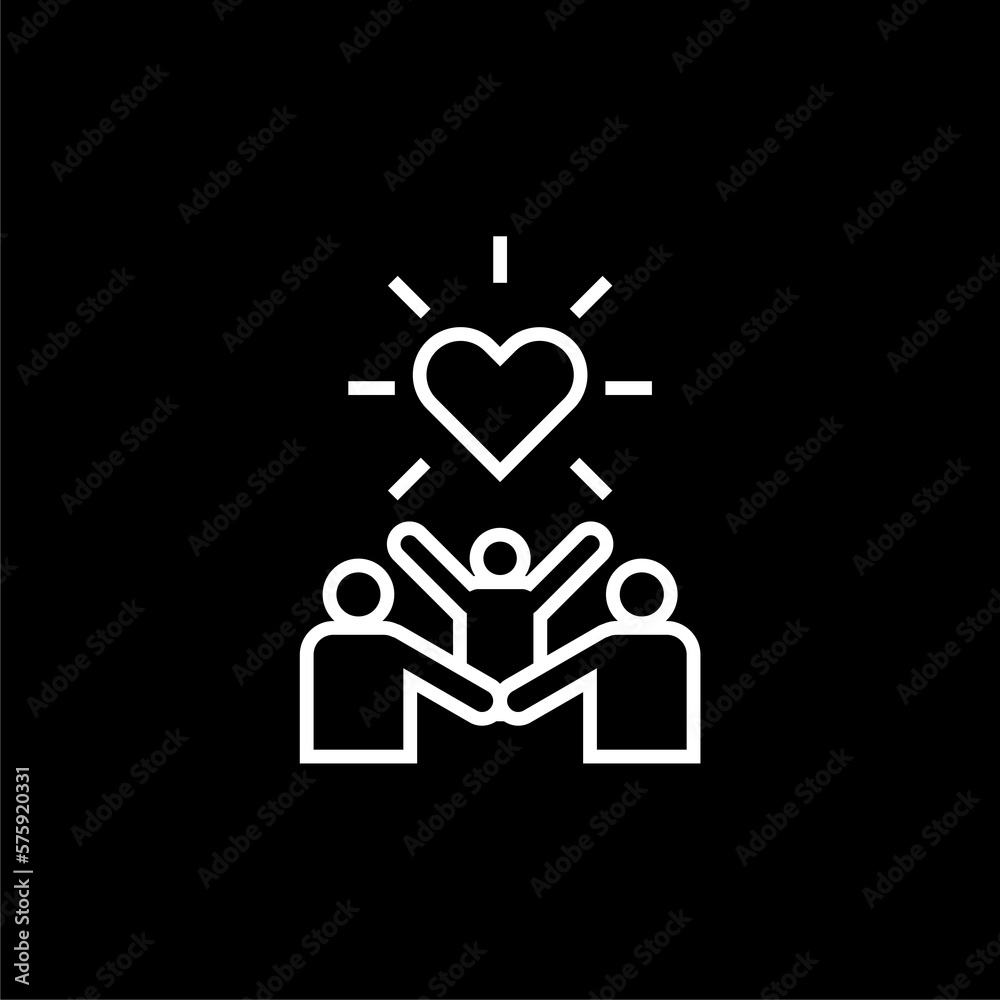 Family line icon. Parents with two kids symbol isolated on black background. Family line icon. Parents with two kids symbol isolated on black background.