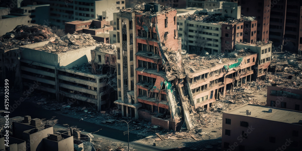 Destroyed buildings after a disaster - Generative AI Destroyed buildings after a disaster - Generative AI