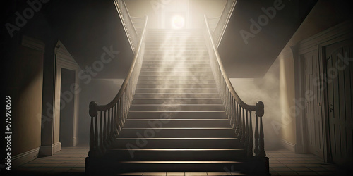 Spooky staircase in an empty building - Generative AI