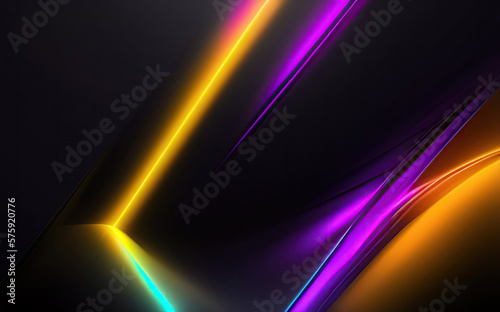 Beautiful abstract futuristic dark background with neon purple and yellow glow. AI generated.