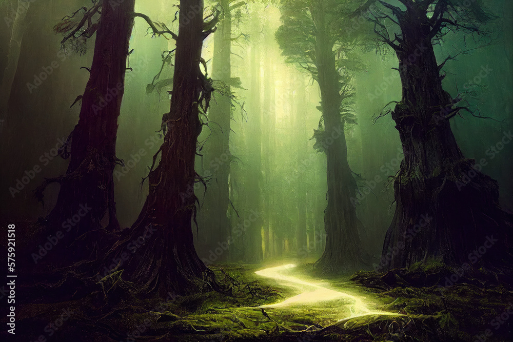 Fototapeta premium dark fantasy forest oil painting